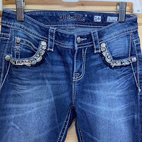 Miss Me Bling Trim Cuffed Skinny Jeans Girls 14 - Picture 2 of 7